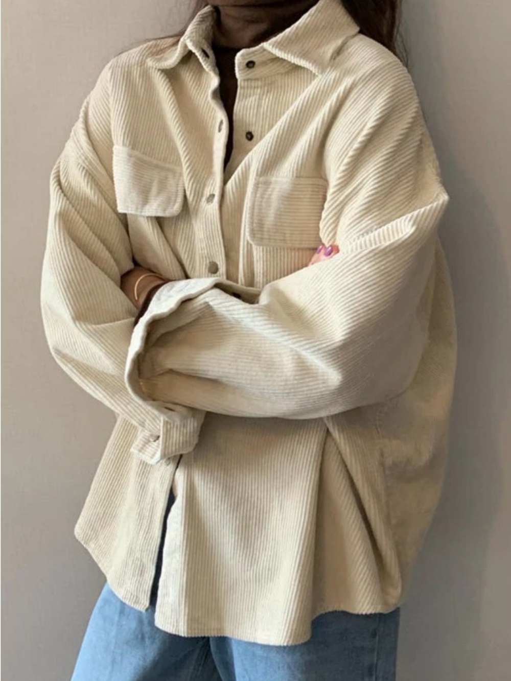 ASOS Oversized Corduroy Cream Shacket Button Down